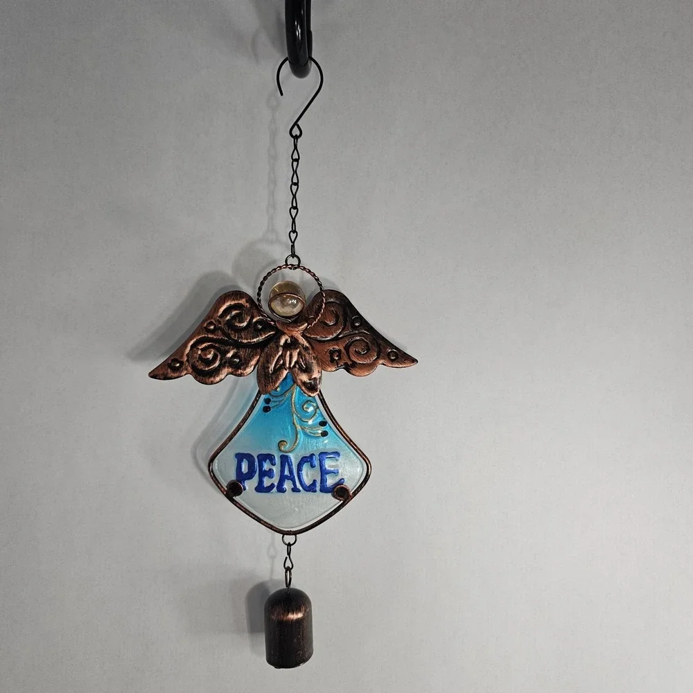 PEACE - BLUE Angel Wind BELL/CHIME Coppertone Metal - Indoor Or Outdoor Use